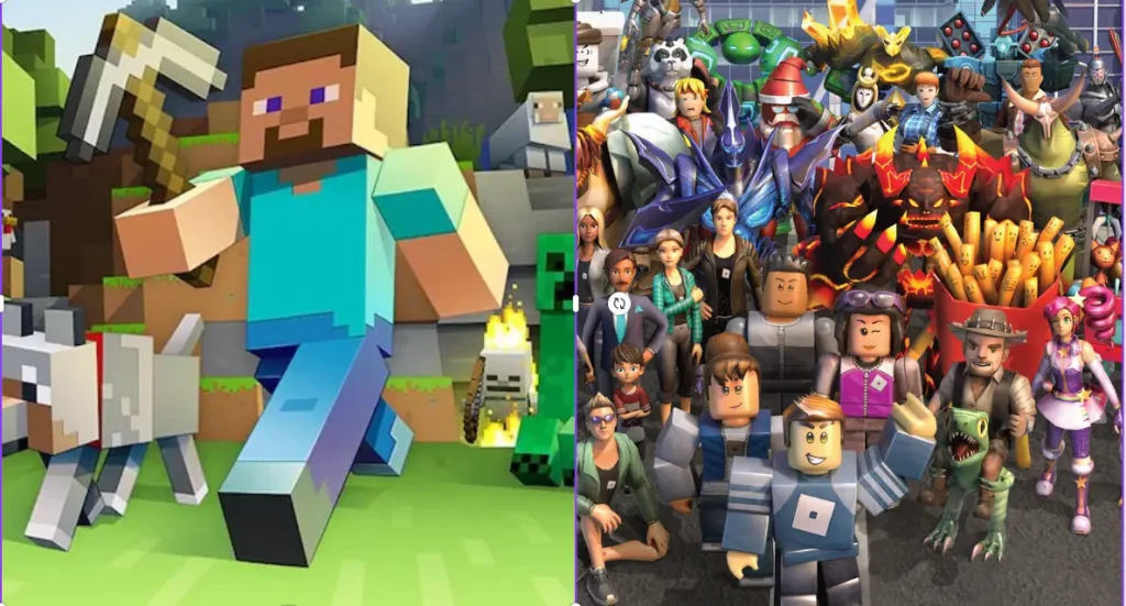 roblox is usually multiplayer while minecraft is solo